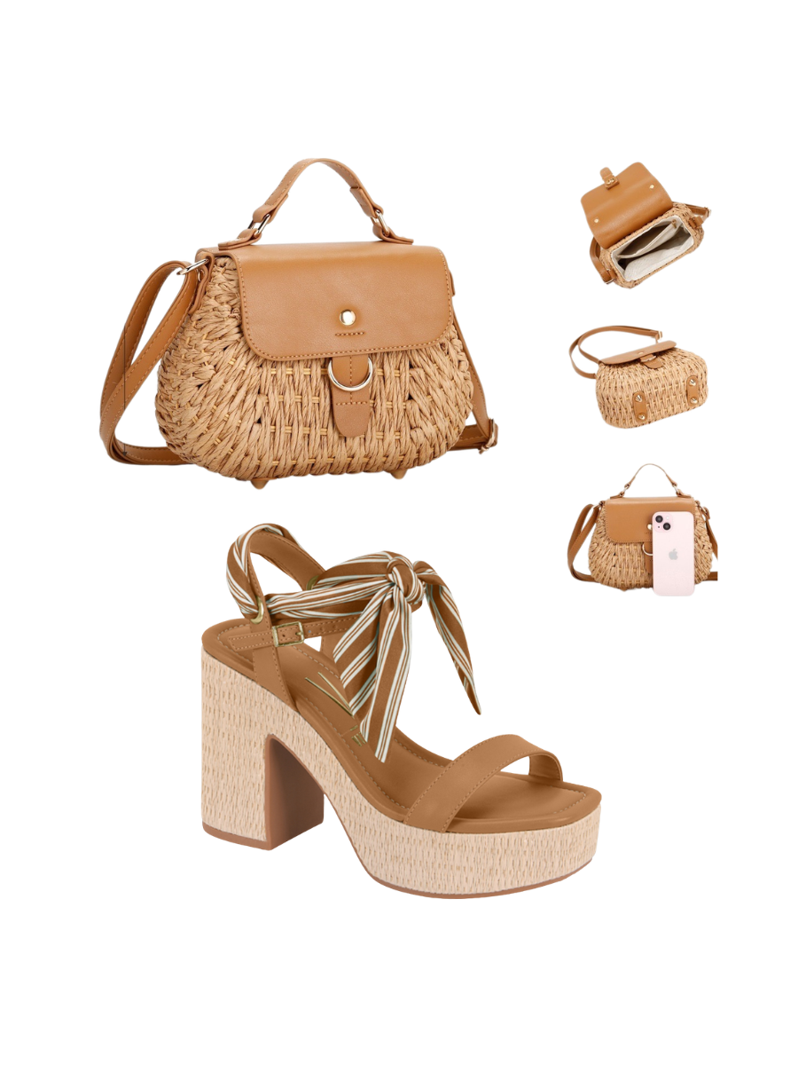 2PC Vizzano Boho Cork Platform Heels and Crossbody Bag