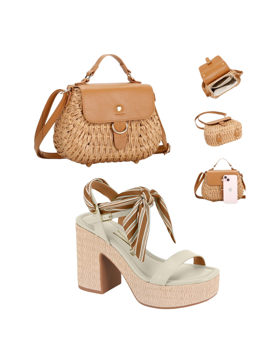 2PC Vizzano Boho Cork Platform Heels and Crossbody Bag