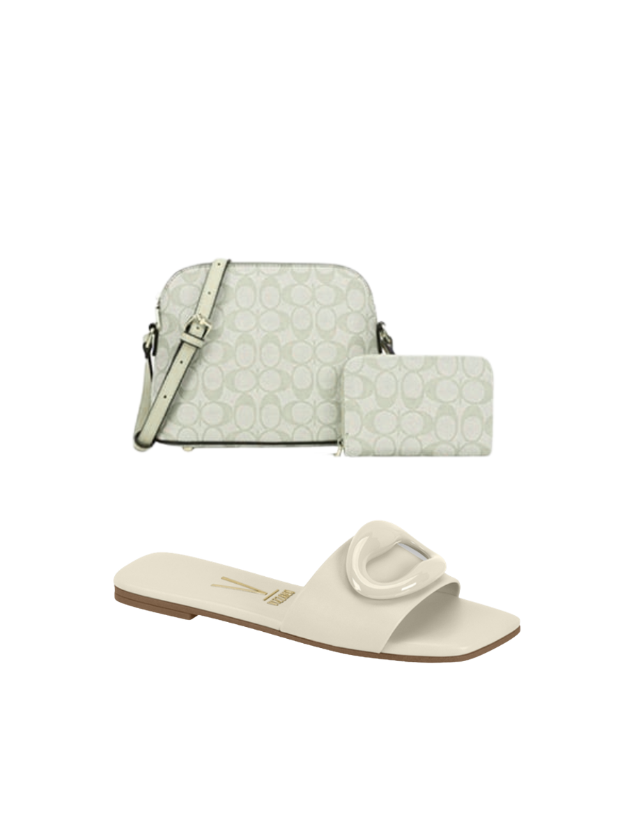 3PC Vizzano Flat Slides with Oval Accent detail and Crossbody Bag and Wallet– Trendy Summer Sandals 2025 Women Elegant Leather