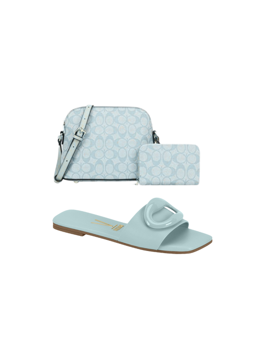 3PC Vizzano Flat Slides with Oval Accent detail and Crossbody Bag and Wallet– Trendy Summer Sandals 2025 Women Elegant Leather