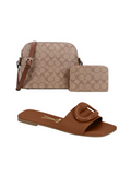 3PC Vizzano Flat Slides with Oval Accent detail and Crossbody Bag and Wallet– Trendy Summer Sandals 2025 Women Elegant Leather